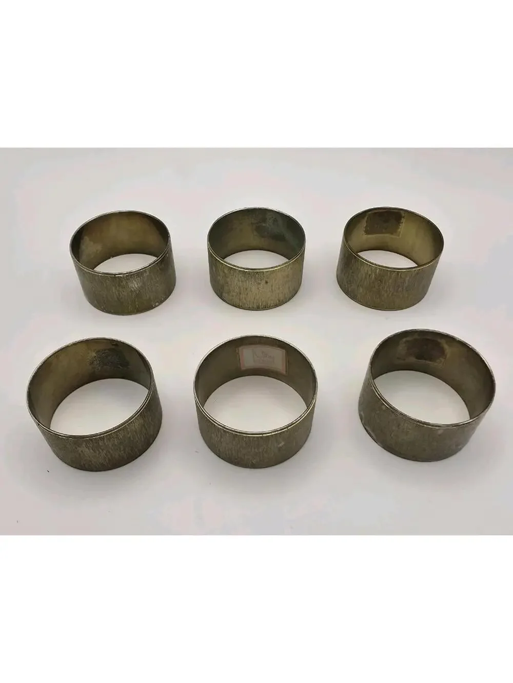 Vintage Audrey Brass Brushed Textured Patina Tone Napkin Rings Set Of 6 Matching